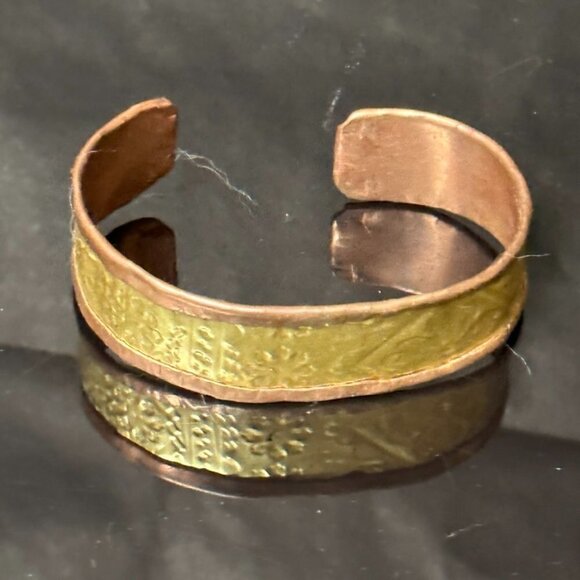 Rustic Brass Copper Cuff Bracelet Slim Mens Mans - Picture 14 of 14